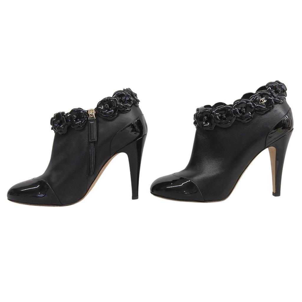 Geniales botines CHANEL de cuero negro para mujer 38.5 G31795 Usados