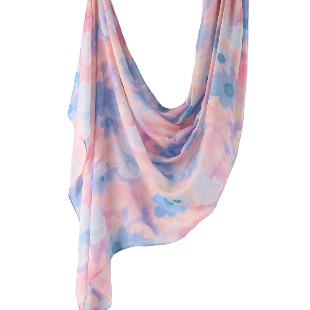 "Ethnic Watercolor Modal Cotton Shawl Satin Print Scarf for Women"