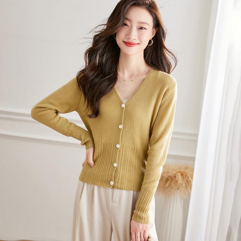 Women's 100% Wool V-Neck Knit Cardigan Sweater