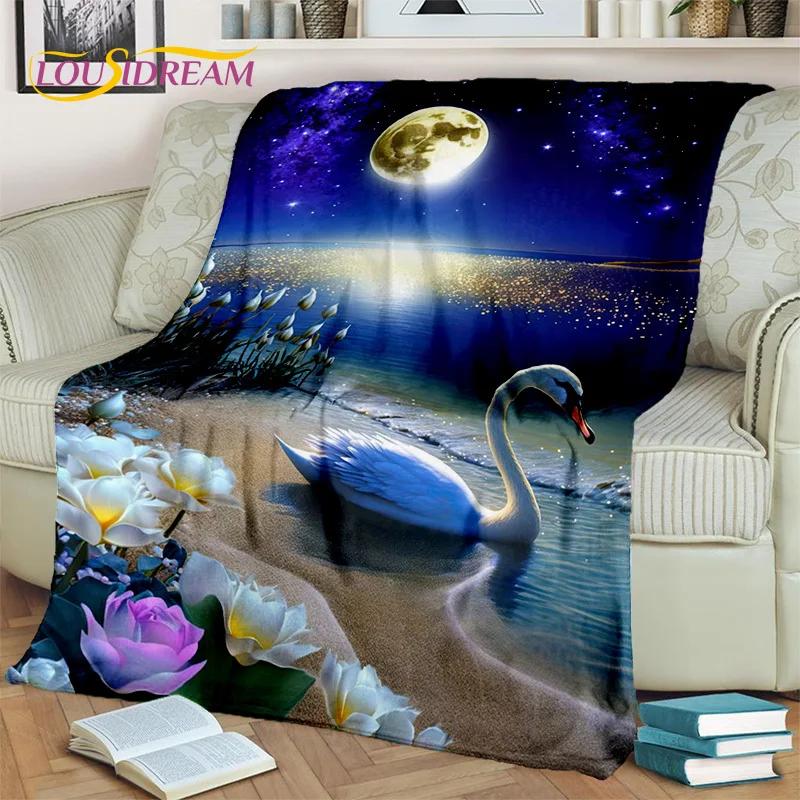3D Dream Love Swan Cartoon Cygnus Girl Gift Blanket,Soft Throw Blanket for Home Bedroom Bed Sofa Picnic Travel Cover Blanket Kid