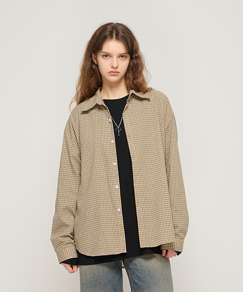 CARGOBROS FOR WOMAN Wrinkle-Free Simple Check Shirt (Beige)