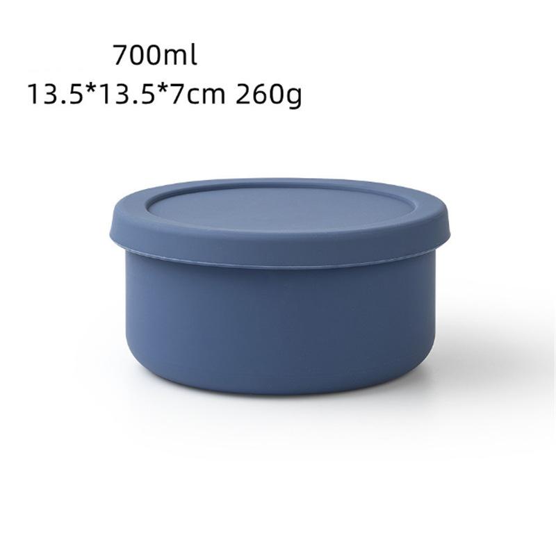 

Силиконовый ланч-бокс для микроволновой печи, силиконовый ланч-бокс, коробка для хранения в холодильнике, круглый набор из четырех предметов синий