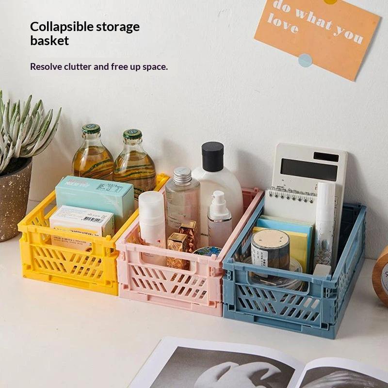 1Pcs Mini Foldable Storage Basket, Home Desktop Clutter Organizer Box, Portable Multi-Functional Solid Color Storage Basket