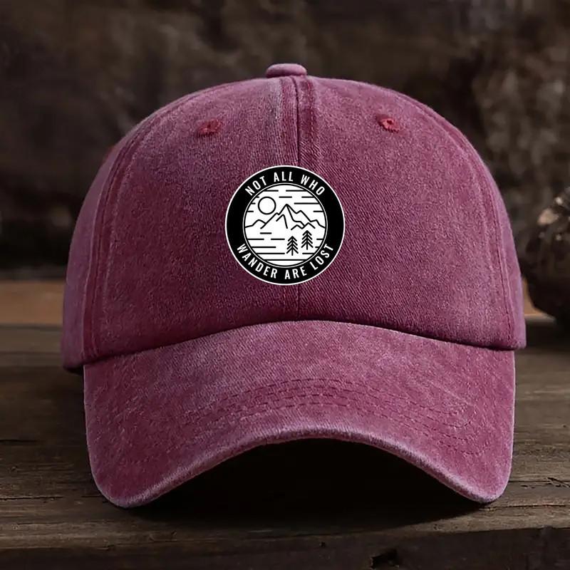 Vintage washed baseball cap with simple printed design, versatile for men and women, outdoor whiteboard fishing cap