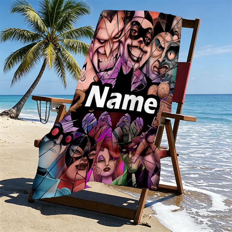 Custom Name Personalized Batman Print Beach Towel, for Trip Camping Beach Party Home Decor, Birthday Gift for Family & Friends