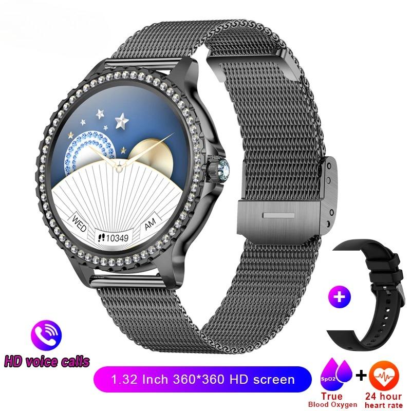 New Voice Calling Smart Watch Women 360*360 HD Display Diamond Strap Heart Rate Sports Ladies Fashion Waterproof Smartwatch