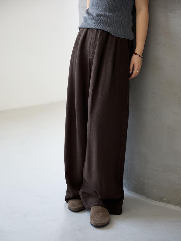 Women's Autumn Wide-Leg Commuting Pants - Tencel Linen, Pleated, Slimming, Versatile, High-End Drape