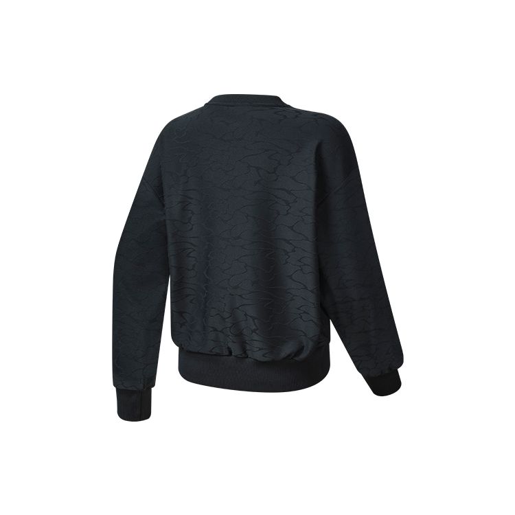 Fila Athletics Loose Fit Crew Neck Solid Color Sports Casual Knit Pullover Long Sleeve Sweatshirt Women Sweatshirt Deep-Black A11W241212FBK