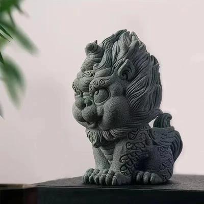 Rui-Tier, Glücksbringer-Kirin-Statuette im chinesischen Stil, Kunstskulptur aus grünem Sandstein, für Zuhause, Büro, Aquarium, Feng-Shui-Dekoration
