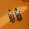 Bohemian Diamond-Encrusted Portrait Fringed Earrings Women'S Retro Light Luxury Earrings, High-End Fashion Personalized Earrings