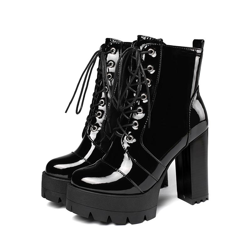 

Женские короткие сапоги на высоком каблуке, сексуальные, в европейском и американском стиле, водонепроницаемые, на толстом каблуке, однотонные, большого размера, римские короткие сапоги 41