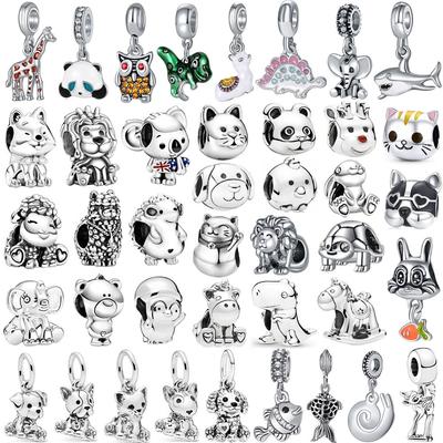Silver Animal Cat Panda Rabbit Rabbit Lion Owl Unicorn Horse Jewelry Pendant Bracelet Diy Fit Original Bracelet
