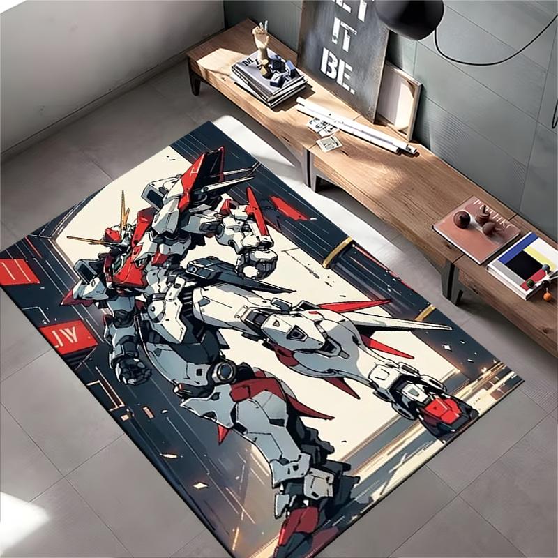 "Roboter Mecha Design Teppich mit futuristischer roter und weißer Kunst" Geeignet für die Verwendung als Antirutsch für Wohnzimmer, Schlafzimmer, Sofas