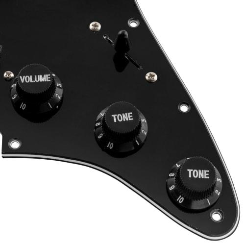 Musiclily Basic 11-Hole Pre-Wired Stratocaster Pickguard with SSH Alnico 5 Pickup Set for Fender ST Stratocaster Electric Guitar, Black, 3-Piece Set