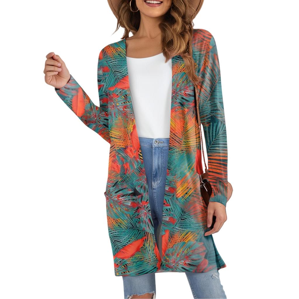 Women's Fashion Casual Comfort Floral Print Mid-Length Cardigan Jacket