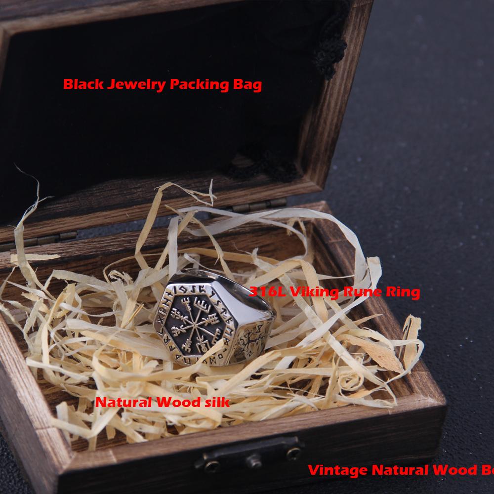 Stainless Steel Viking Compass Runic Ring for Men Vintage Nordic Odin Jewelry Never Fade Viking Totem Statement Ring