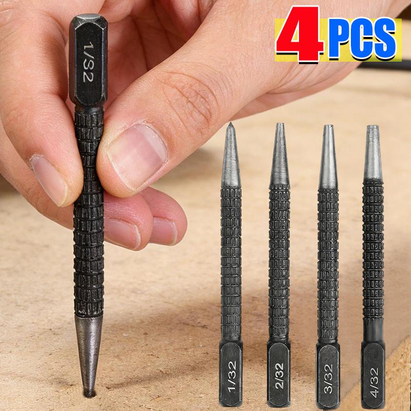 4Pcs Automatic Center Punch Spring Loaded Positioning Tools For Metal Wood Drilling Hole Marking High Hardness Steel Hand Tools