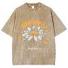 Yellow Cartoon Little Daisy Print Ladies T-Shirt Loose Wash Oversized Short Sleeve American Vintage Street Top Casual Tee