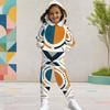 Girls Striped Printed Hooded Long Sleeve Kangaroo Pocket Top Cuffed Pants Two Piece Set