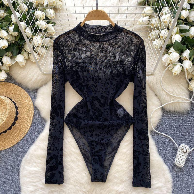 

Young Series Pure Desire Embroider High Fork Jumpsuit Mesh Dragon pattern S