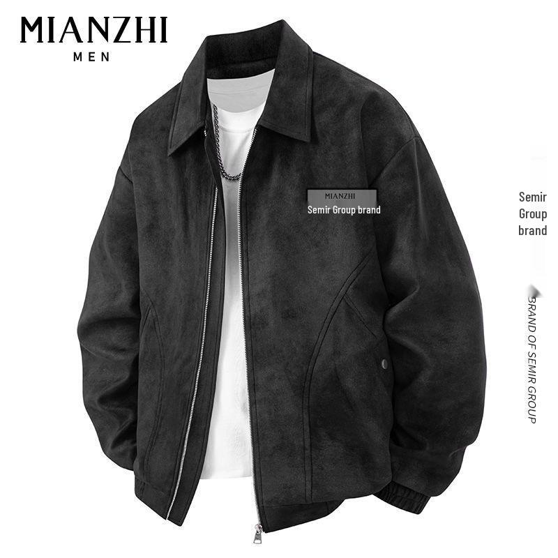 

Unisex American Retro Cotton Lapel Jacket - Loose, Versatile Spring Outerwear in Trendy Hong Kong Style XL for 145-165 jin чорний