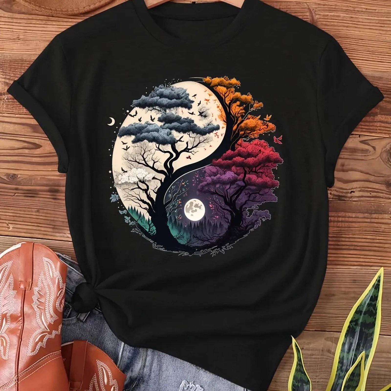 Yin Yang Tree Of Life Graphic Tee Womens Spiritual Vintage T-Shirt Gift XXXL