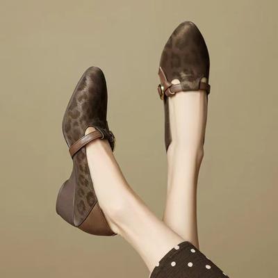 Spring and Autumn Pointed Toe With Medium Heels Women's Mary Jane Shoes Y2k Casual Wholesale Popular Leopard Print Ladies Pumps