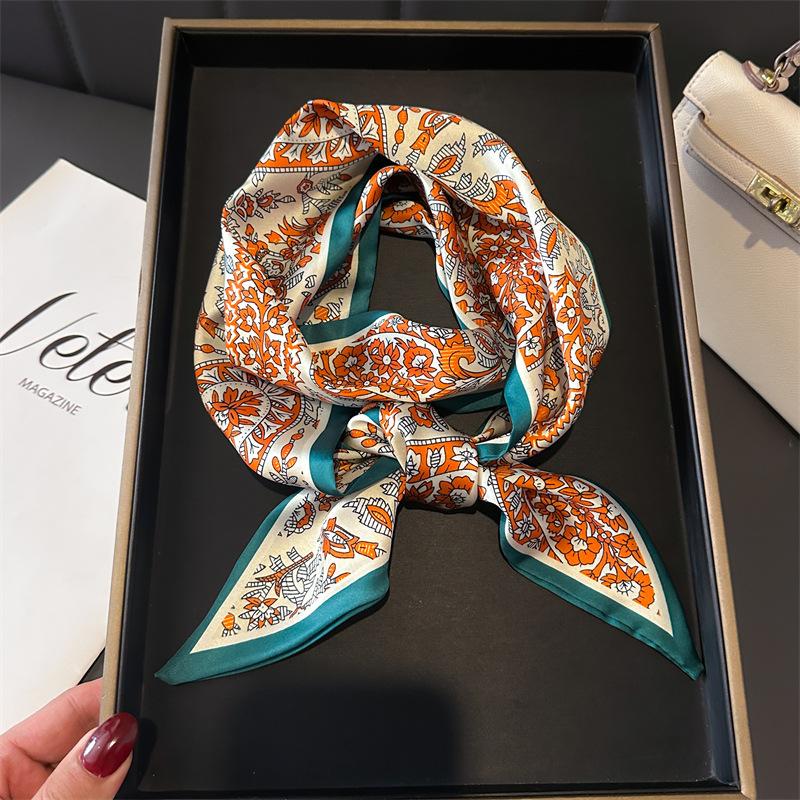 

Spring Scarf Women New Design Print Silk Feeling Hairbands Foulard Neckerchief Lady Long Skinny Ribbon Bag Ties