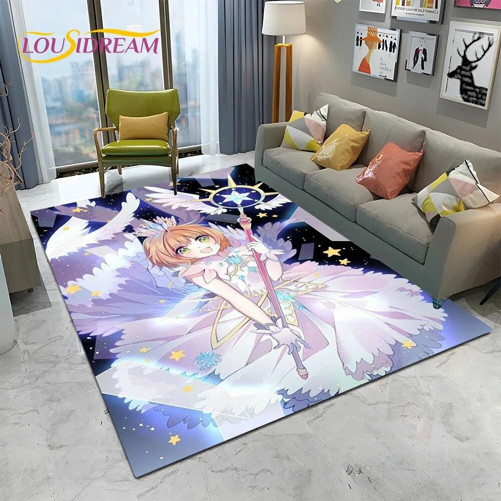 Carino Tappeto Tappetino 3D Captor Anime Cartone Animato Sakura per Casa Soggiorno Camera da Letto Divano Decorazione, Tappeto Area Bambini Antiscivolo Tappetino Pavimento