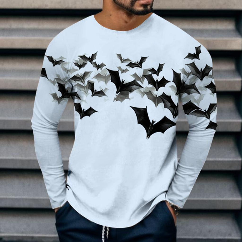 Spring and Autumn Round Neck 3D Bat Printed Top Fashionable Casual Long Sleeved Men's T-shirts