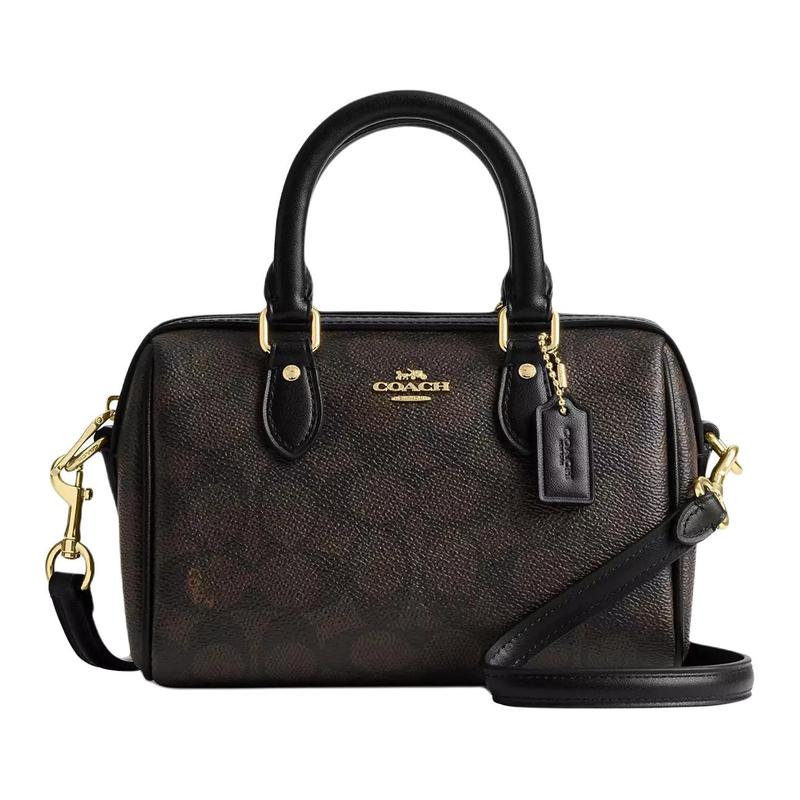 

COACH Rowan 18 Classic Old Flower Print Zipper Closure Coated Canvas Shoulder Crossbody Handbag Small Women s Brown коричневий
