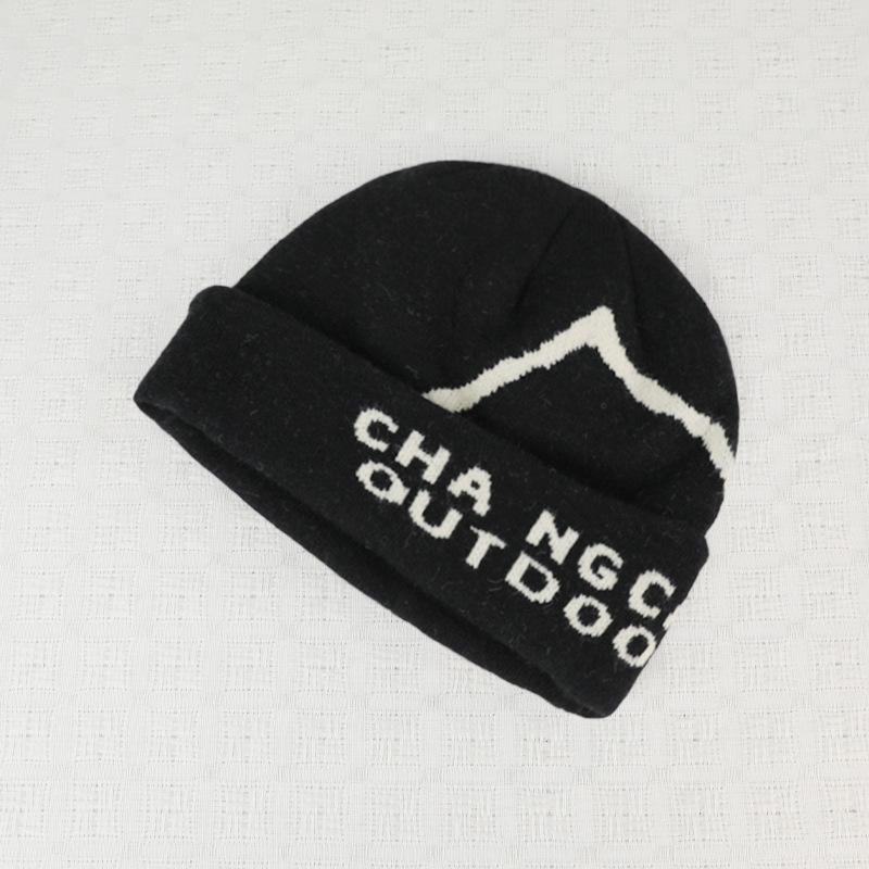 Letter Knitted Wool Hat Winter Outdoor Cycling Mountaineering Warm Pullover Cap for Women