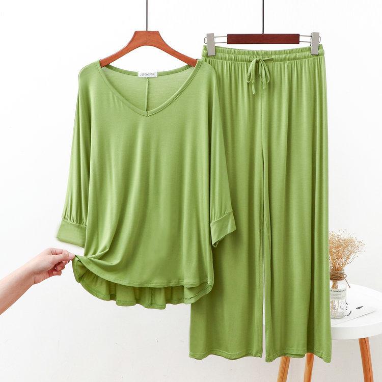 Loose Fat Homewear Casual Modal Cotton Sleepwear Spring Autumn Women Long Sleeve Home Suit Sexy V Neck Suit