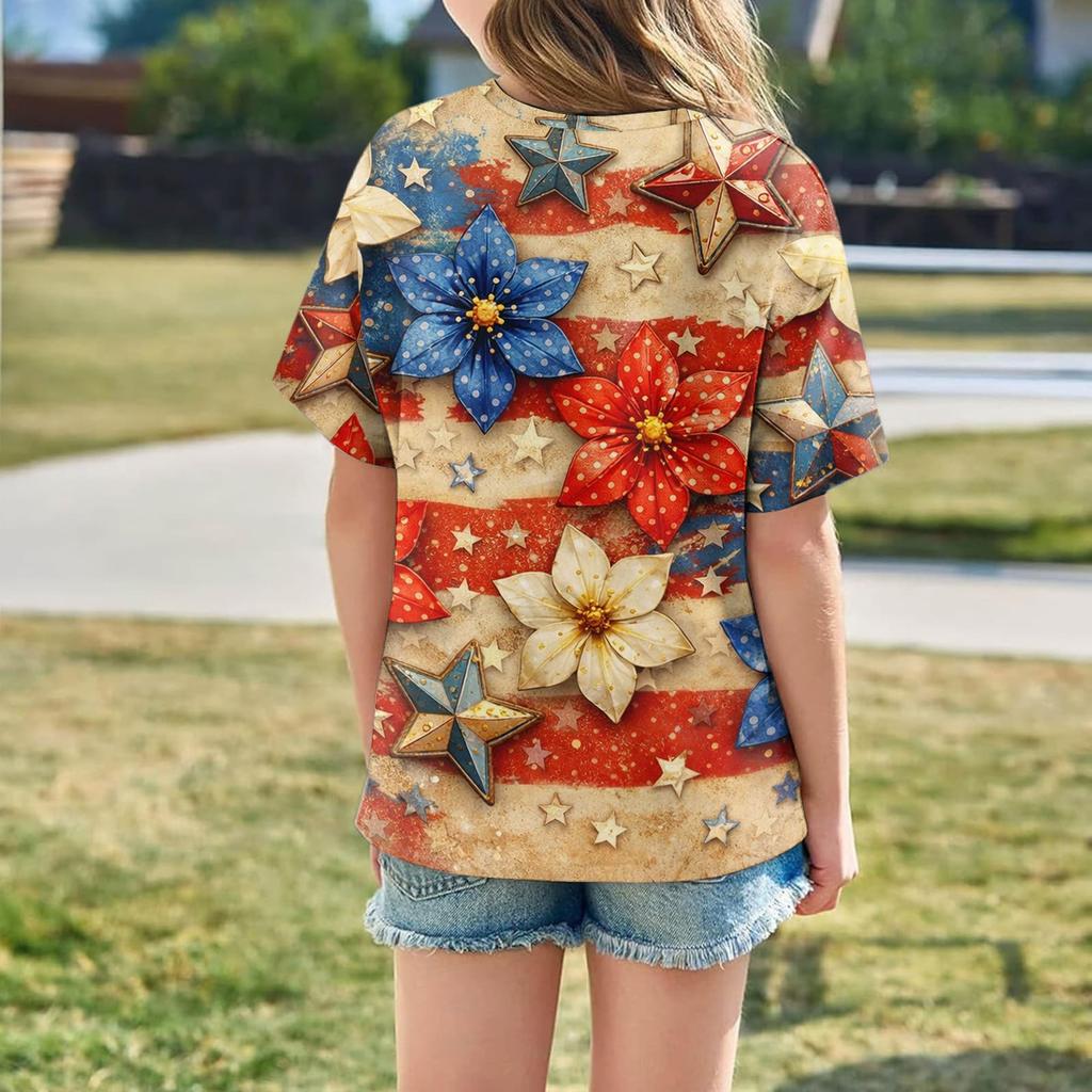 Kids Independence Day Print Round Neck Short Sleeve Casual T-shirt