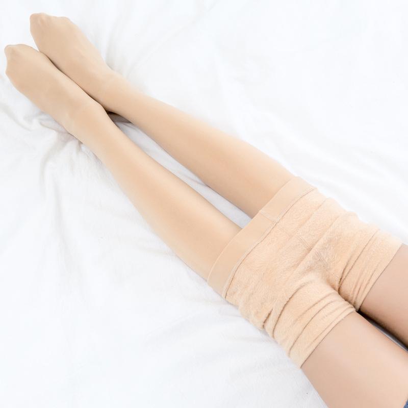 Women's Autumn/Winter Black Thin Fleece - Lined Leggings & Flesh - Colored Mid - Thick Fleece - Lined and Fuzzy Pantyhose