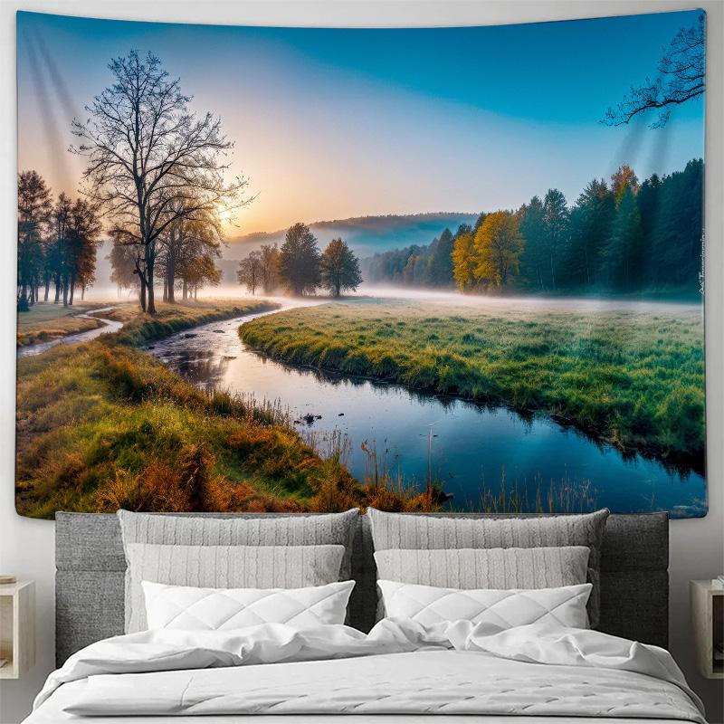 Dawn Landscape Tapestry Tranquil Stream Nature Scene Wall Art 74x94cm(29x37in)