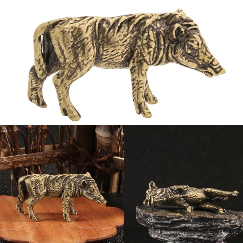 Zodiaken Gris Djurfigur Solid Mässing Antik Finish Vildsvin Miniatyrstaty Som Symboliserar Lycka Kontorsdekorationer