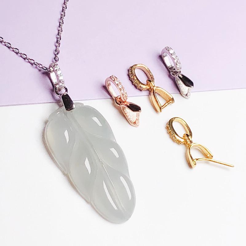 S925 Sterling Silver Crystal Jade Pendant Clip Necklace
