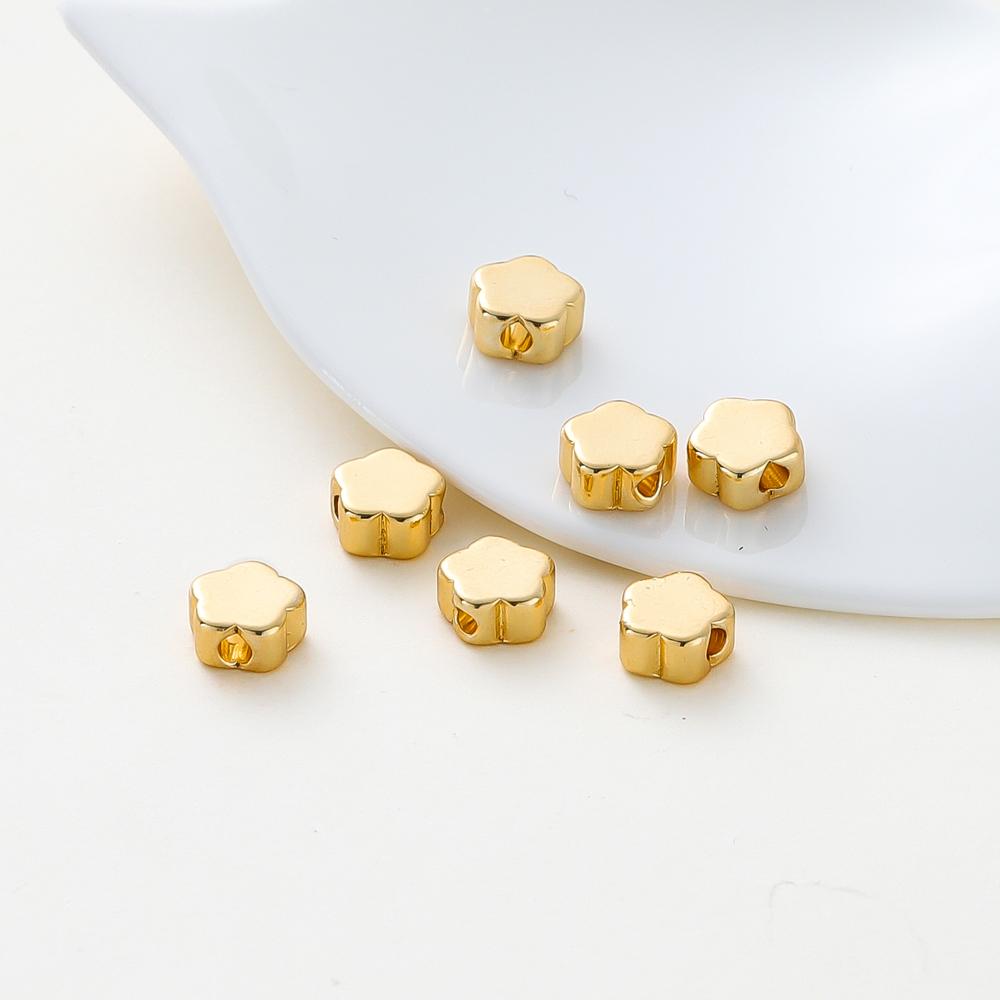20PCS 14K 18K Gold Plated Brass Round Square Cross Flowers Beads Spacer Beads Jewelry Making Supplies DIY Necklaces Findings