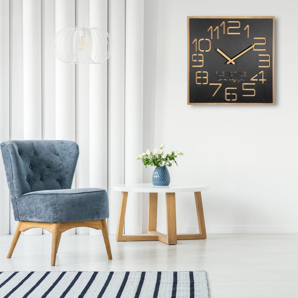 Große Wanduhr für das Wohnzimmer, schwarz, EKO-Ziffern, 60cm