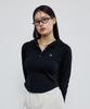 Metallic Button Slim Hooded Long Sleeve Black