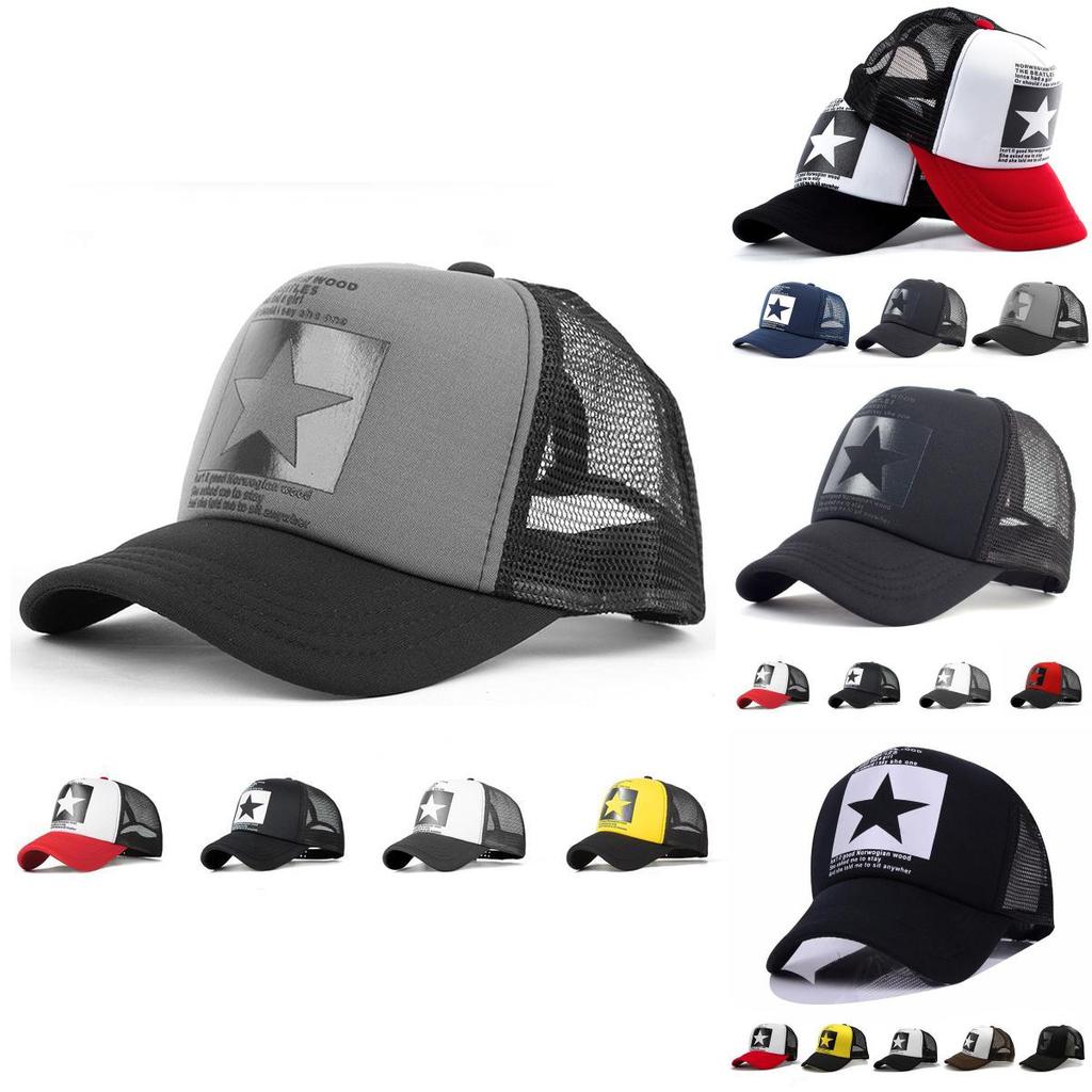 Stylish Mesh Baseball Cap For Men And Women With Big Star Print And Adjustable Fit