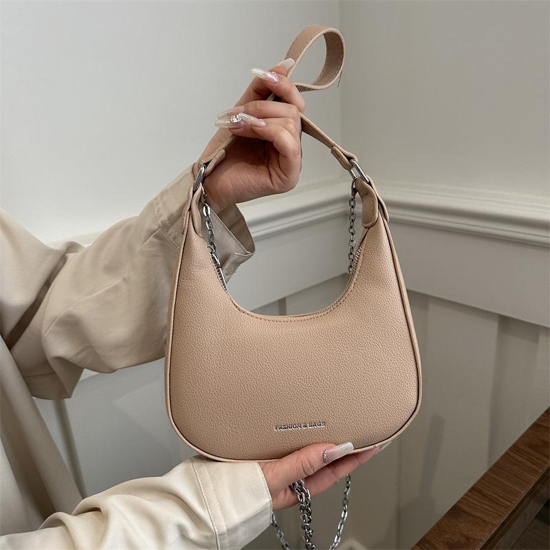Solid color simple foreign style shoulder bag women's bag 2025 niche versatile ins texture chain underarm messenger bag women