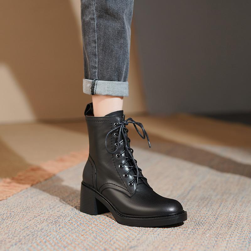 Fall Shoes Women Boots Square Toe Chunky Heel Women Shoes Retro Genuine Leather Modern Boots Short Boots Winter Boots Heels