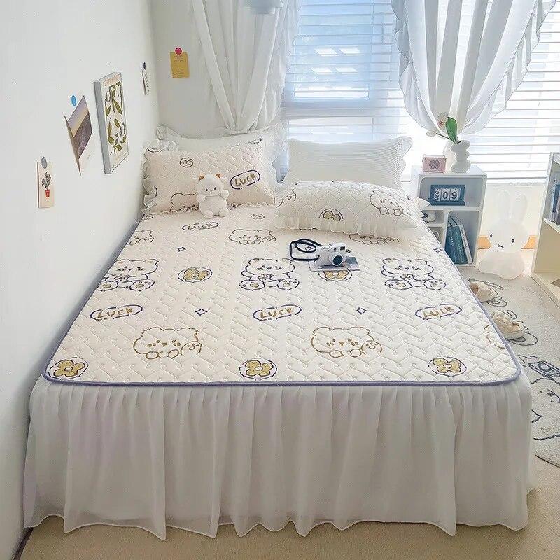 Textile de casă Cearșaf cu elastic Față de pernă Set 3 buc Așternut de pat Răcoros de vară Latex Cuvertură de pat Volan pentru pat Desene animate drăguțe Cearșaf pentru pat pentru copii