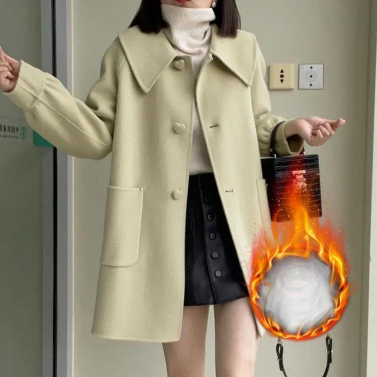 New Style Women Woolen Coat Mid Length Doll Collar Fashionable Slim Versatile Temperament Small Wool Coat
