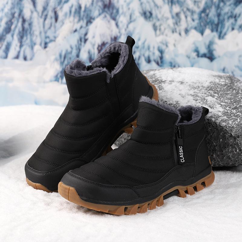 Zimní teplé sněhule pro muže Protiskluzové voděodolné kotníkové boty s podšívkou z umělé kožešiny Pánské outdoorové vysoké turistické vycházkové boty s bočním zipem