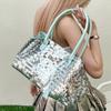 Women Glitter Handbag Designer Silver Metal Sequin Chain Woven Bag Evening Bags Clutch Travel Holiday Shoulder Bag Handbag