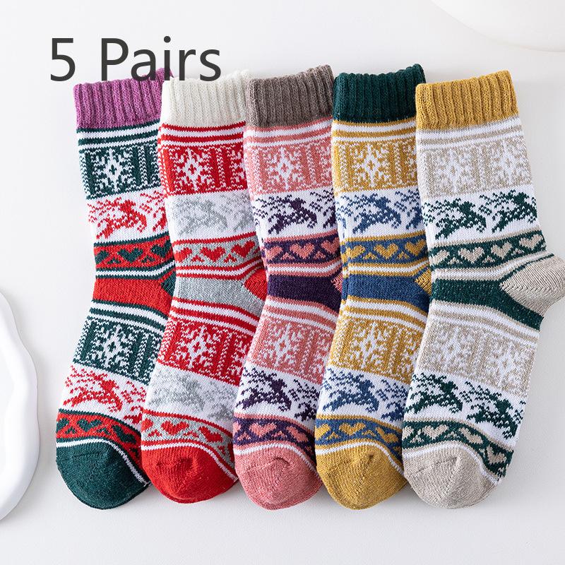 5 Pairs of Women's Winter Thick Line Elk Warm Rabbit Wool Stockings