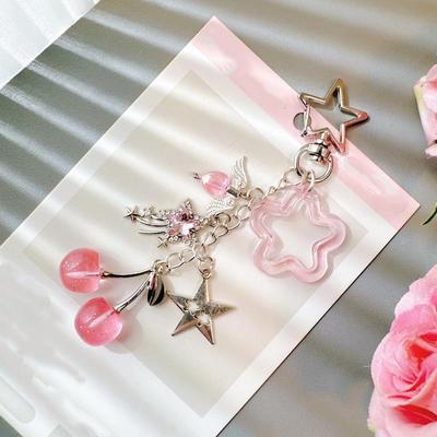 Diamond Studded Meteor Cherry Keyring Beaded Keychain Backpack Bag Pendant Charm Phone Chain Decoration Accessories